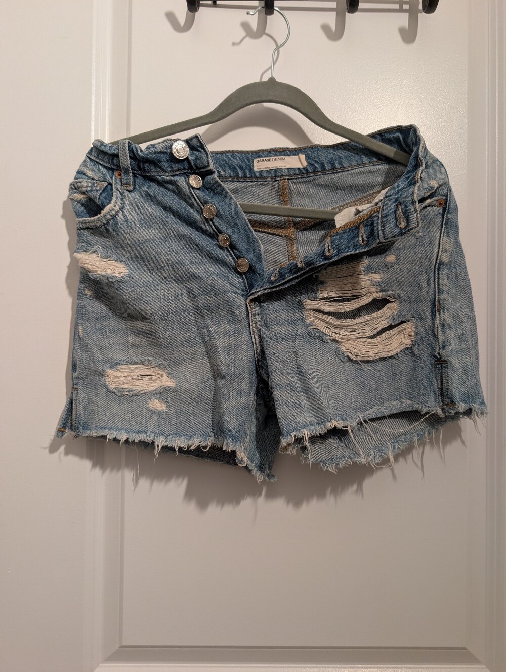 Distressed Light Blue Denim Women’s Shorts - Garage